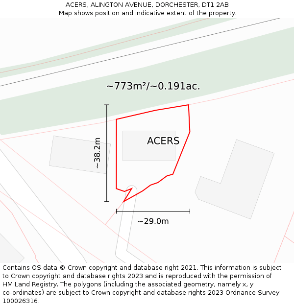 ACERS, ALINGTON AVENUE, DORCHESTER, DT1 2AB: Plot and title map