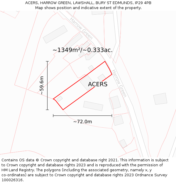 ACERS, HARROW GREEN, LAWSHALL, BURY ST EDMUNDS, IP29 4PB: Plot and title map