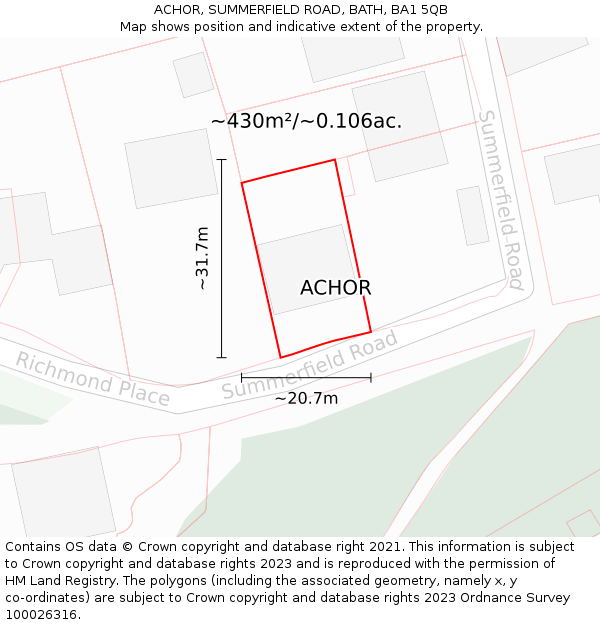 ACHOR, SUMMERFIELD ROAD, BATH, BA1 5QB: Plot and title map
