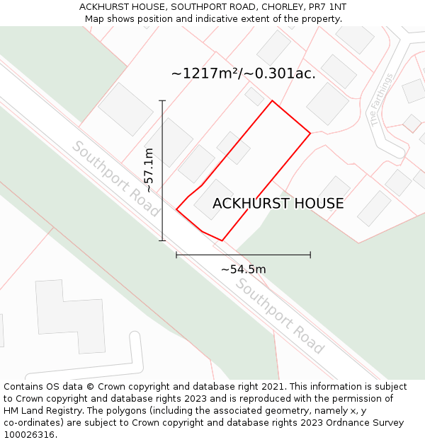 ACKHURST HOUSE, SOUTHPORT ROAD, CHORLEY, PR7 1NT: Plot and title map