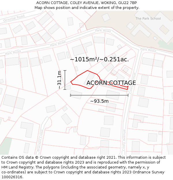 ACORN COTTAGE, COLEY AVENUE, WOKING, GU22 7BP: Plot and title map