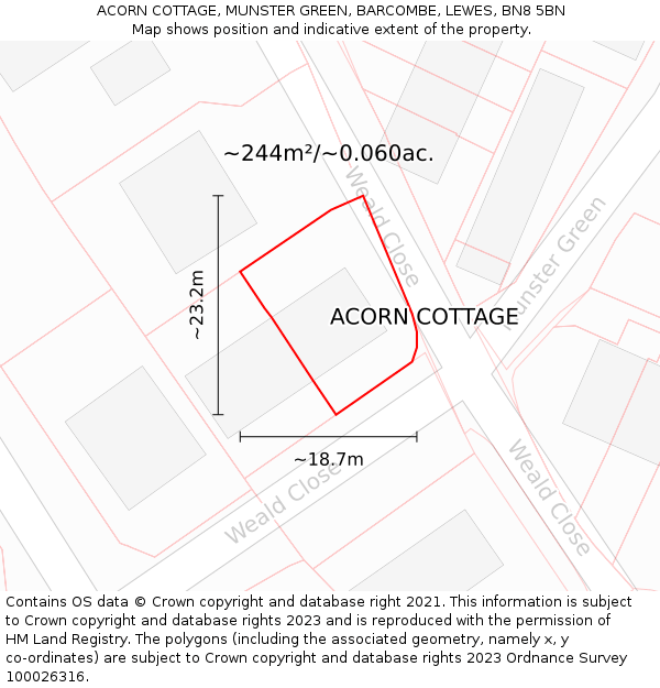 ACORN COTTAGE, MUNSTER GREEN, BARCOMBE, LEWES, BN8 5BN: Plot and title map