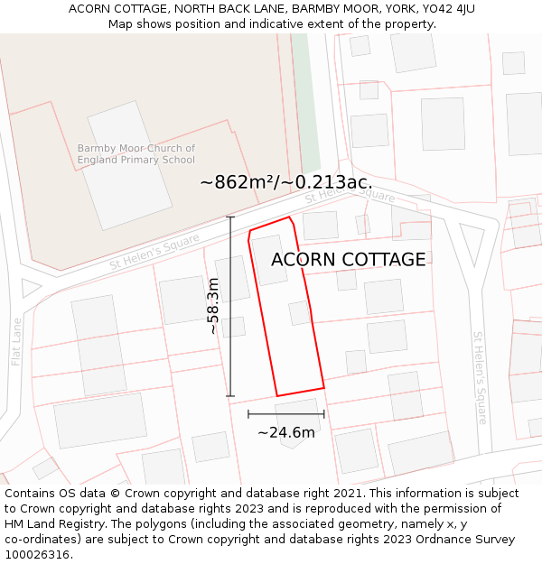 ACORN COTTAGE, NORTH BACK LANE, BARMBY MOOR, YORK, YO42 4JU: Plot and title map