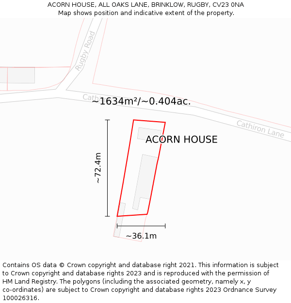 ACORN HOUSE, ALL OAKS LANE, BRINKLOW, RUGBY, CV23 0NA: Plot and title map