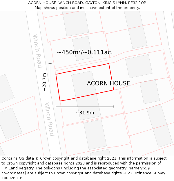 ACORN HOUSE, WINCH ROAD, GAYTON, KING'S LYNN, PE32 1QP: Plot and title map