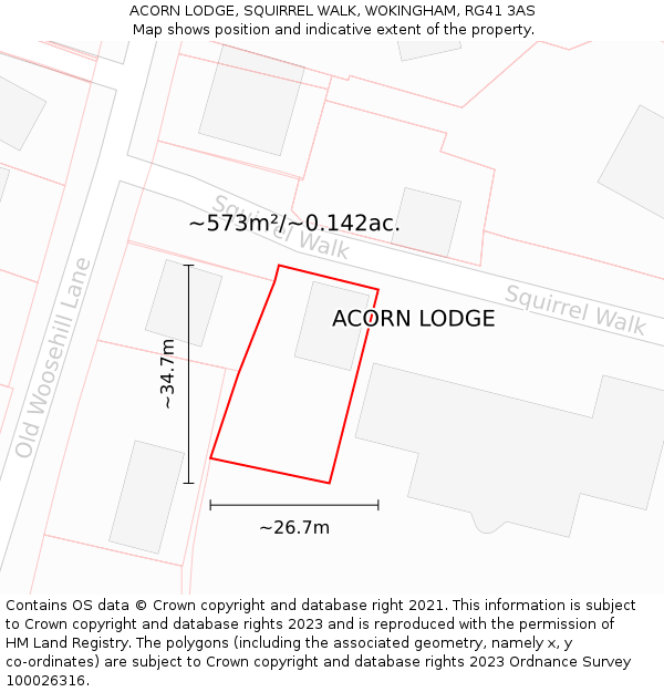 ACORN LODGE, SQUIRREL WALK, WOKINGHAM, RG41 3AS: Plot and title map
