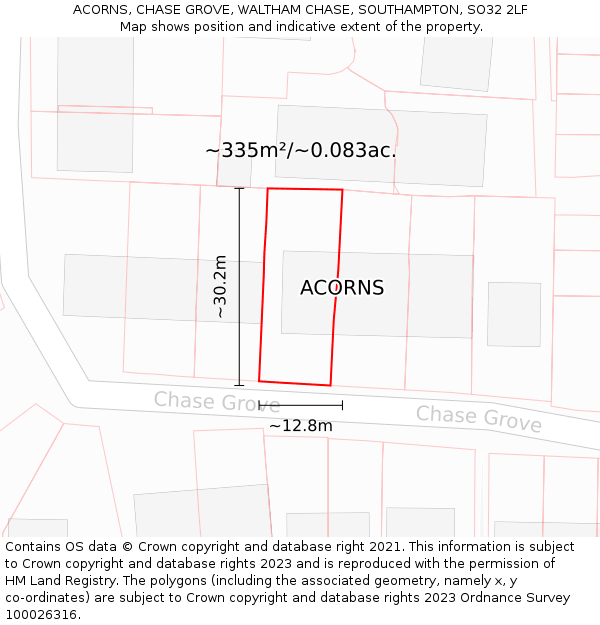ACORNS, CHASE GROVE, WALTHAM CHASE, SOUTHAMPTON, SO32 2LF: Plot and title map