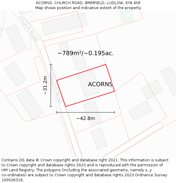 ACORNS, CHURCH ROAD, BRIMFIELD, LUDLOW, SY8 4NF: Plot and title map