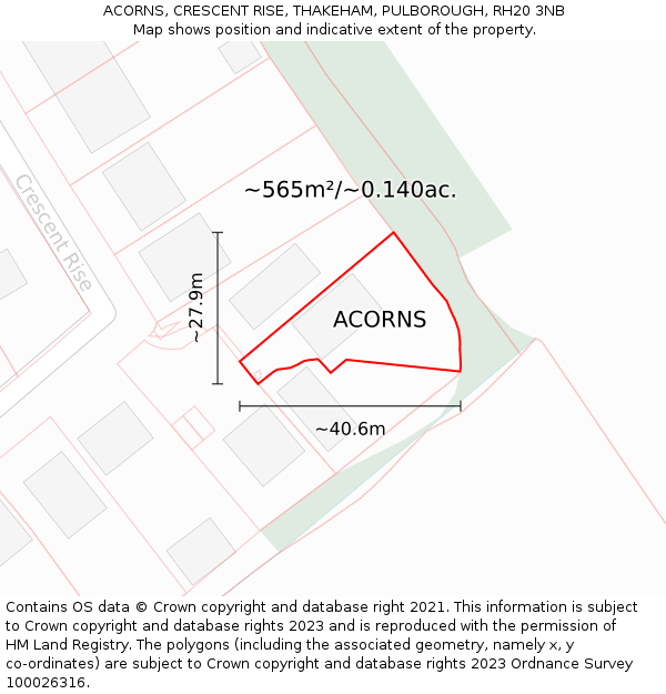 ACORNS, CRESCENT RISE, THAKEHAM, PULBOROUGH, RH20 3NB: Plot and title map