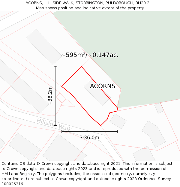 ACORNS, HILLSIDE WALK, STORRINGTON, PULBOROUGH, RH20 3HL: Plot and title map