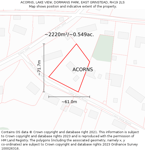 ACORNS, LAKE VIEW, DORMANS PARK, EAST GRINSTEAD, RH19 2LS: Plot and title map