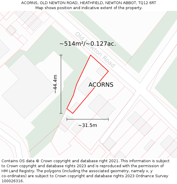 ACORNS, OLD NEWTON ROAD, HEATHFIELD, NEWTON ABBOT, TQ12 6RT: Plot and title map