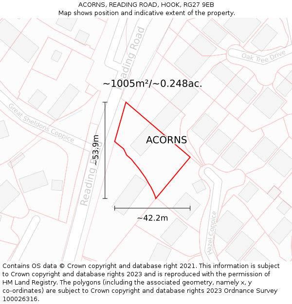 ACORNS, READING ROAD, HOOK, RG27 9EB: Plot and title map