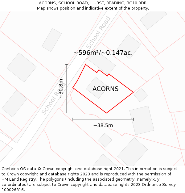 ACORNS, SCHOOL ROAD, HURST, READING, RG10 0DR: Plot and title map