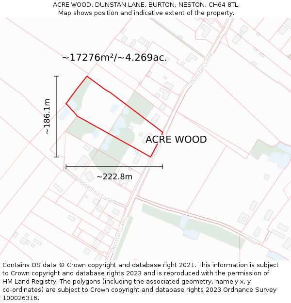 ACRE WOOD, DUNSTAN LANE, BURTON, NESTON, CH64 8TL: Plot and title map