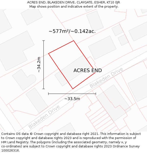 ACRES END, BLAKEDEN DRIVE, CLAYGATE, ESHER, KT10 0JR: Plot and title map