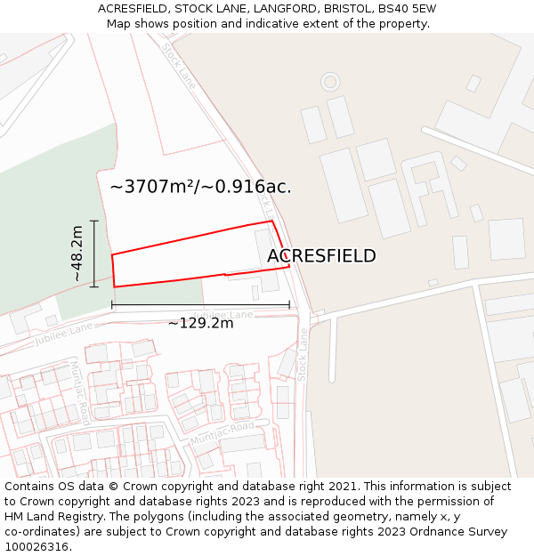 ACRESFIELD, STOCK LANE, LANGFORD, BRISTOL, BS40 5EW: Plot and title map