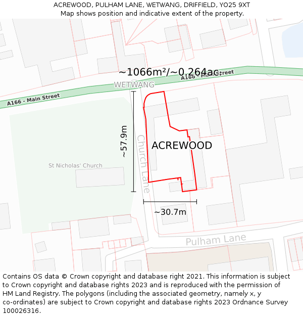 ACREWOOD, PULHAM LANE, WETWANG, DRIFFIELD, YO25 9XT: Plot and title map