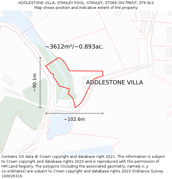 ADDLESTONE VILLA, STANLEY POOL, STANLEY, STOKE-ON-TRENT, ST9 9LS: Plot and title map