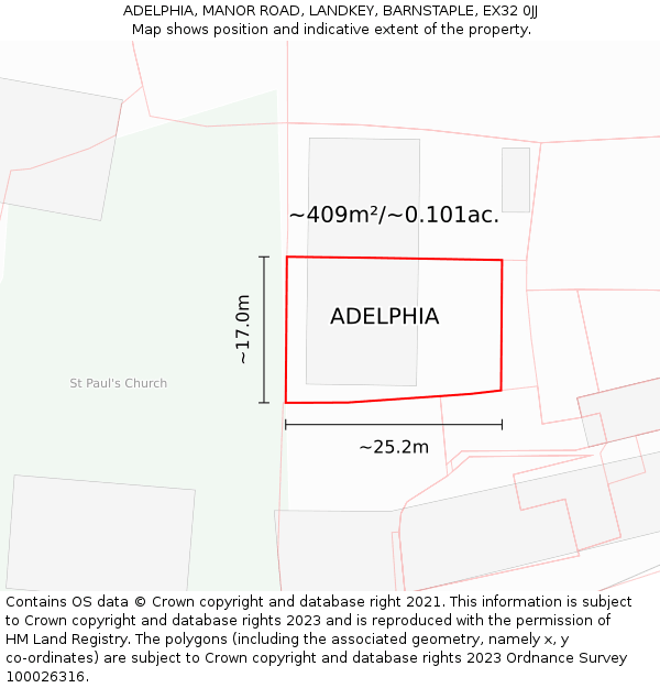 ADELPHIA, MANOR ROAD, LANDKEY, BARNSTAPLE, EX32 0JJ: Plot and title map