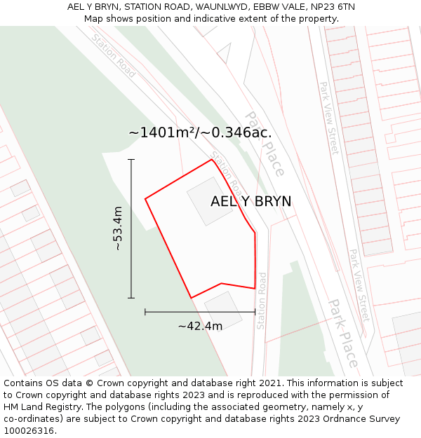 AEL Y BRYN, STATION ROAD, WAUNLWYD, EBBW VALE, NP23 6TN: Plot and title map