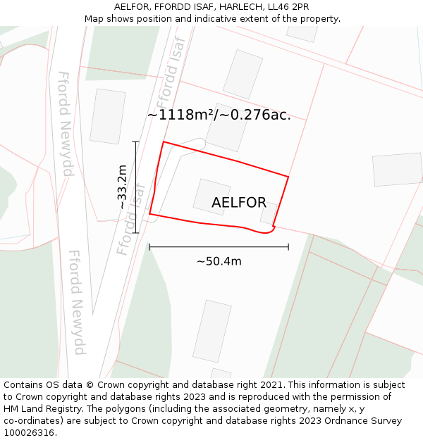 AELFOR, FFORDD ISAF, HARLECH, LL46 2PR: Plot and title map