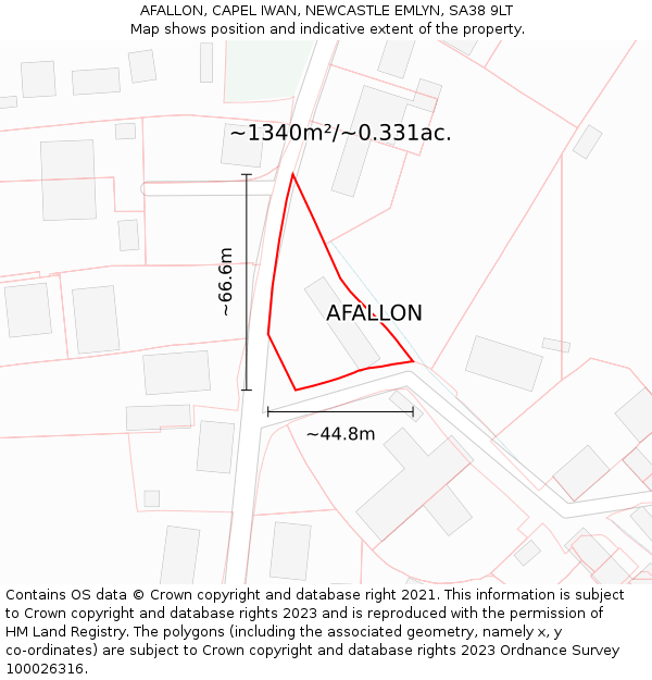 AFALLON, CAPEL IWAN, NEWCASTLE EMLYN, SA38 9LT: Plot and title map