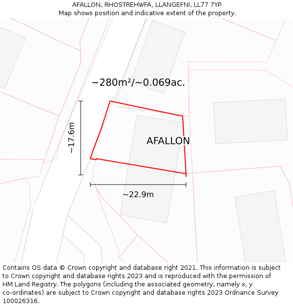 AFALLON, RHOSTREHWFA, LLANGEFNI, LL77 7YP: Plot and title map