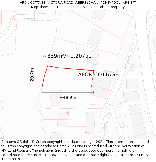 AFON COTTAGE, VICTORIA ROAD, ABERSYCHAN, PONTYPOOL, NP4 8PT: Plot and title map