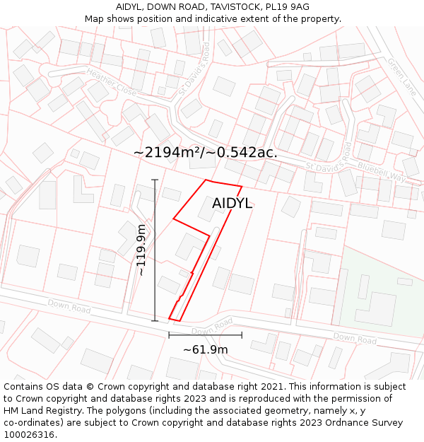 AIDYL, DOWN ROAD, TAVISTOCK, PL19 9AG: Plot and title map