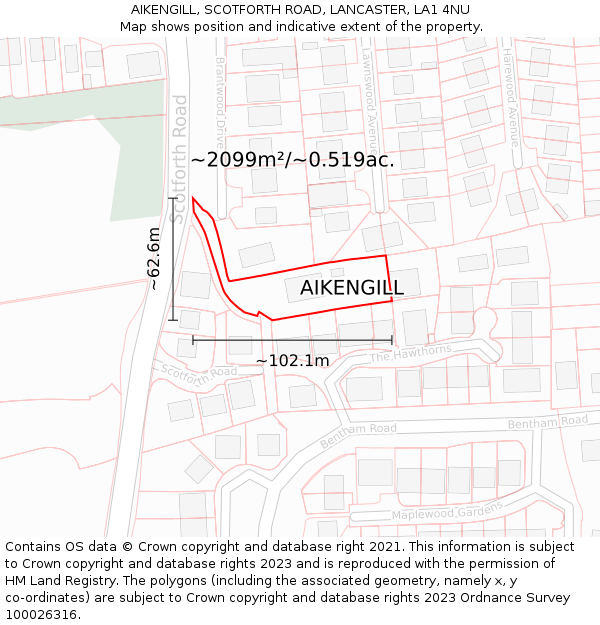 AIKENGILL, SCOTFORTH ROAD, LANCASTER, LA1 4NU: Plot and title map