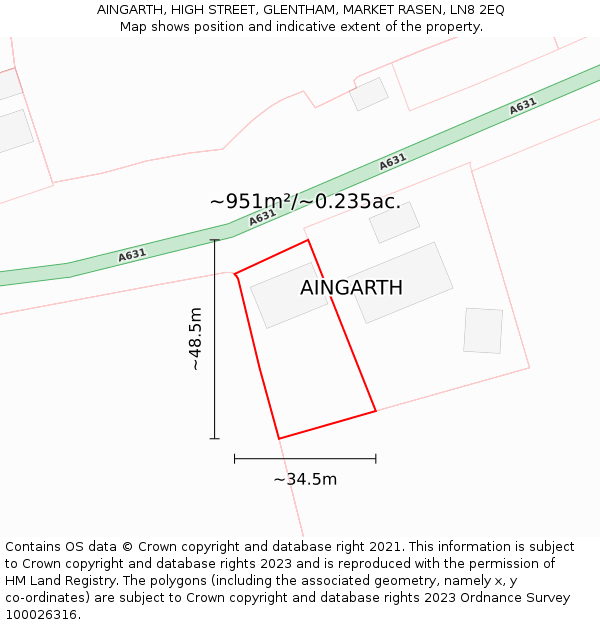 AINGARTH, HIGH STREET, GLENTHAM, MARKET RASEN, LN8 2EQ: Plot and title map