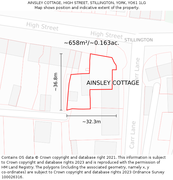 AINSLEY COTTAGE, HIGH STREET, STILLINGTON, YORK, YO61 1LG: Plot and title map
