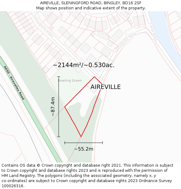 AIREVILLE, SLENINGFORD ROAD, BINGLEY, BD16 2SF: Plot and title map