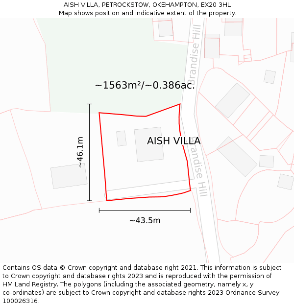 AISH VILLA, PETROCKSTOW, OKEHAMPTON, EX20 3HL: Plot and title map