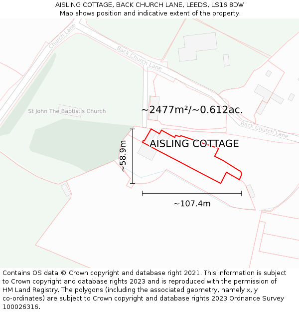 AISLING COTTAGE, BACK CHURCH LANE, LEEDS, LS16 8DW: Plot and title map