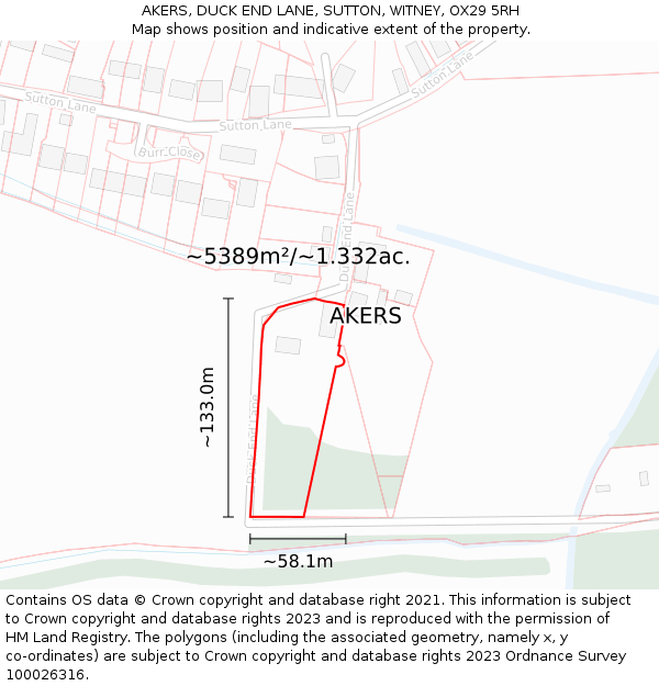 AKERS, DUCK END LANE, SUTTON, WITNEY, OX29 5RH: Plot and title map
