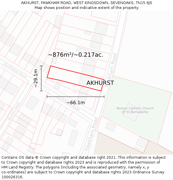 AKHURST, FAWKHAM ROAD, WEST KINGSDOWN, SEVENOAKS, TN15 6JS: Plot and title map