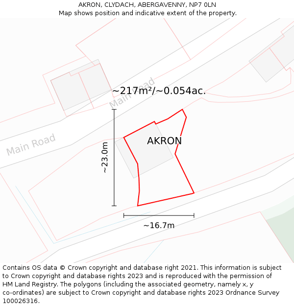 AKRON, CLYDACH, ABERGAVENNY, NP7 0LN: Plot and title map