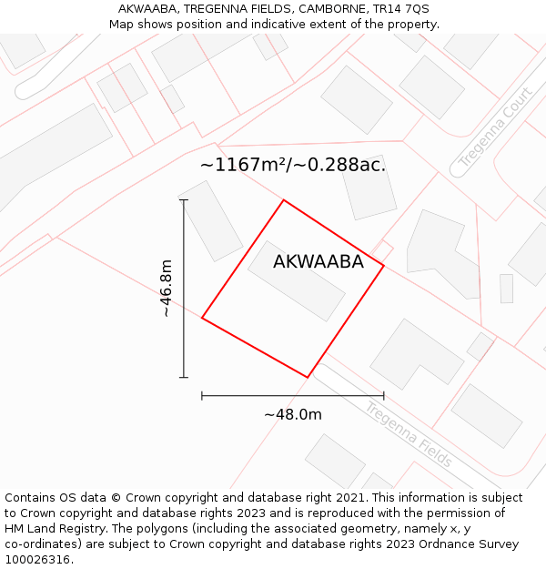AKWAABA, TREGENNA FIELDS, CAMBORNE, TR14 7QS: Plot and title map