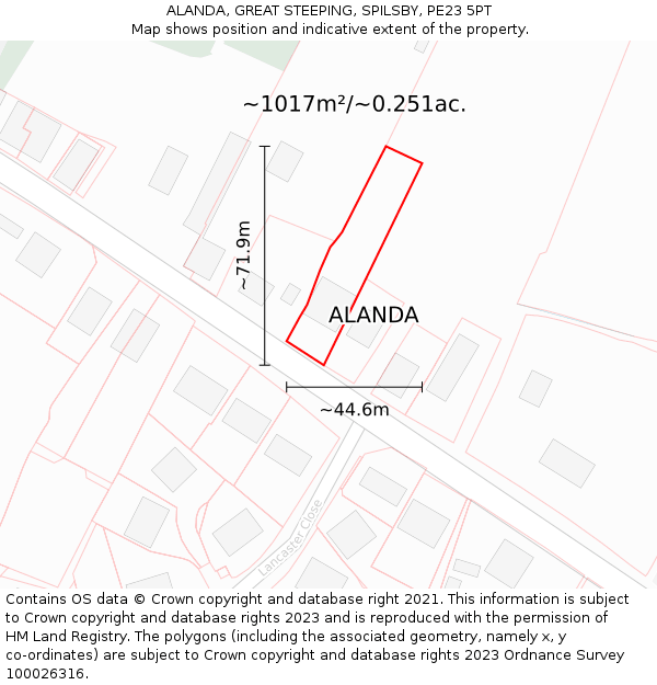 ALANDA, GREAT STEEPING, SPILSBY, PE23 5PT: Plot and title map