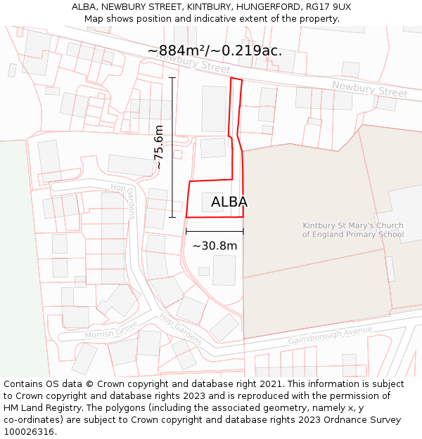 ALBA, NEWBURY STREET, KINTBURY, HUNGERFORD, RG17 9UX: Plot and title map