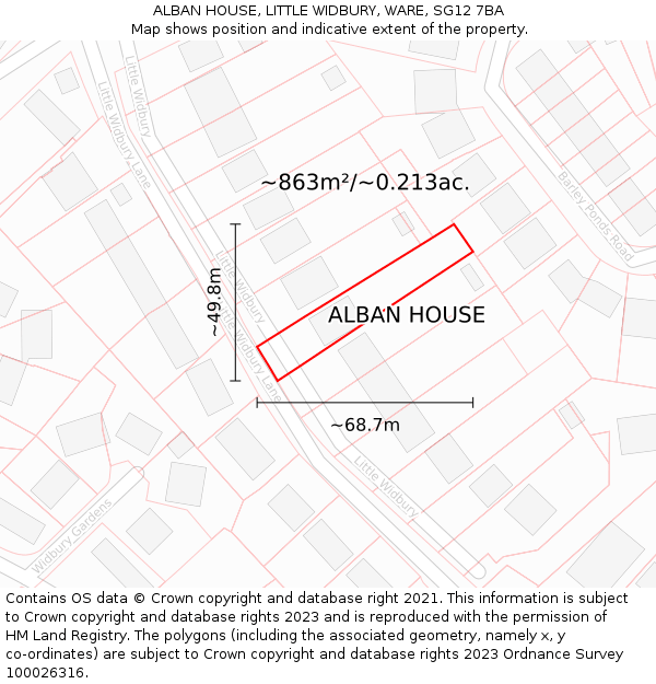 ALBAN HOUSE, LITTLE WIDBURY, WARE, SG12 7BA: Plot and title map