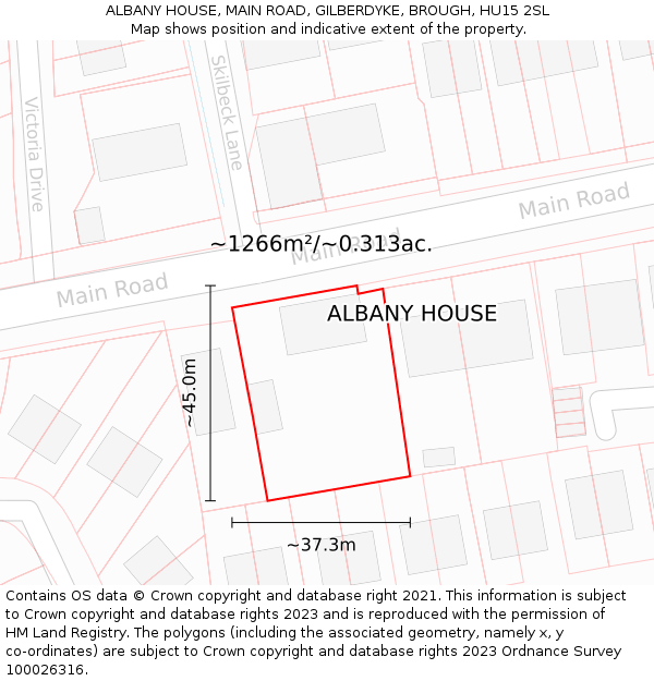 ALBANY HOUSE, MAIN ROAD, GILBERDYKE, BROUGH, HU15 2SL: Plot and title map