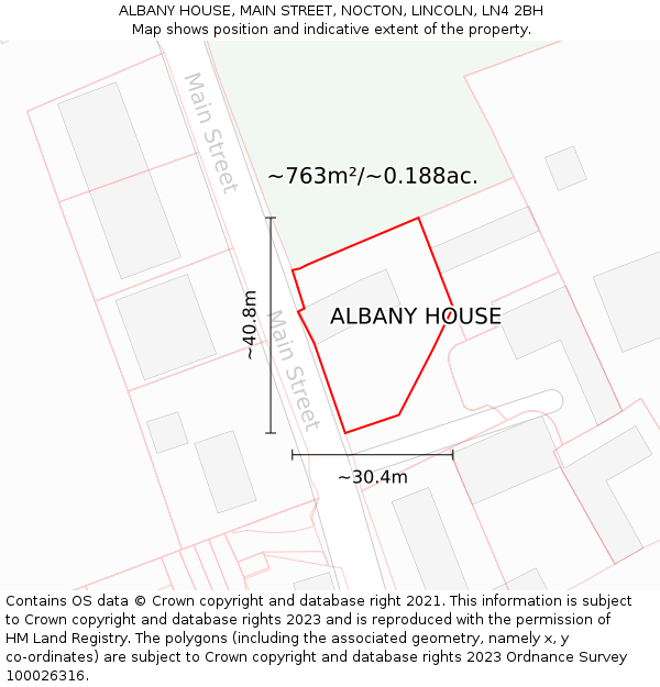 ALBANY HOUSE, MAIN STREET, NOCTON, LINCOLN, LN4 2BH: Plot and title map