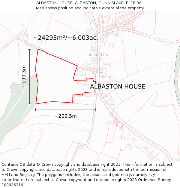ALBASTON HOUSE, ALBASTON, GUNNISLAKE, PL18 9AL: Plot and title map