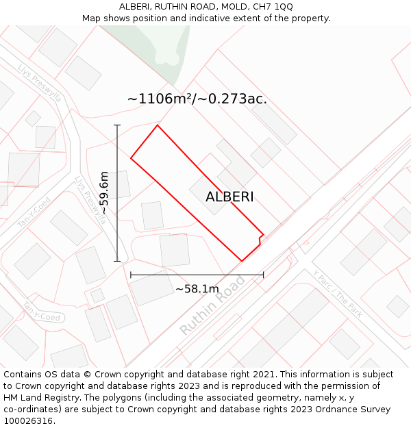 ALBERI, RUTHIN ROAD, MOLD, CH7 1QQ: Plot and title map