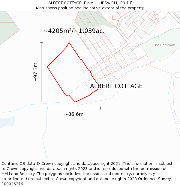 ALBERT COTTAGE, PINMILL, IPSWICH, IP9 1JT: Plot and title map