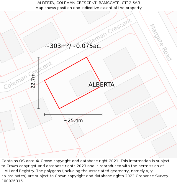 ALBERTA, COLEMAN CRESCENT, RAMSGATE, CT12 6AB: Plot and title map