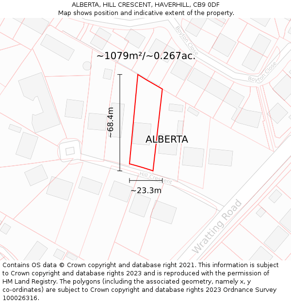 ALBERTA, HILL CRESCENT, HAVERHILL, CB9 0DF: Plot and title map